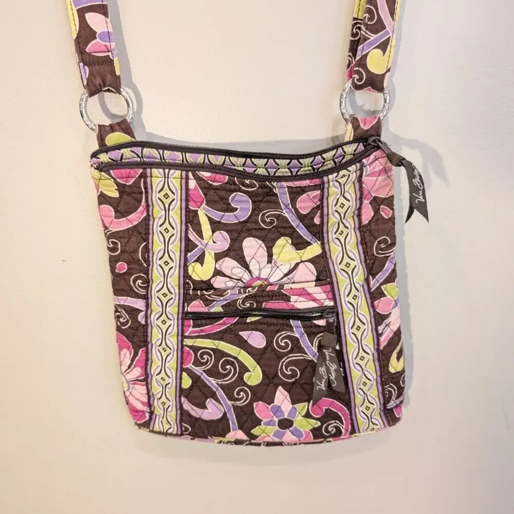 Vera Bradley Crossbody Tote Purple Pink Floral Multicolor Medium Hipster Purse